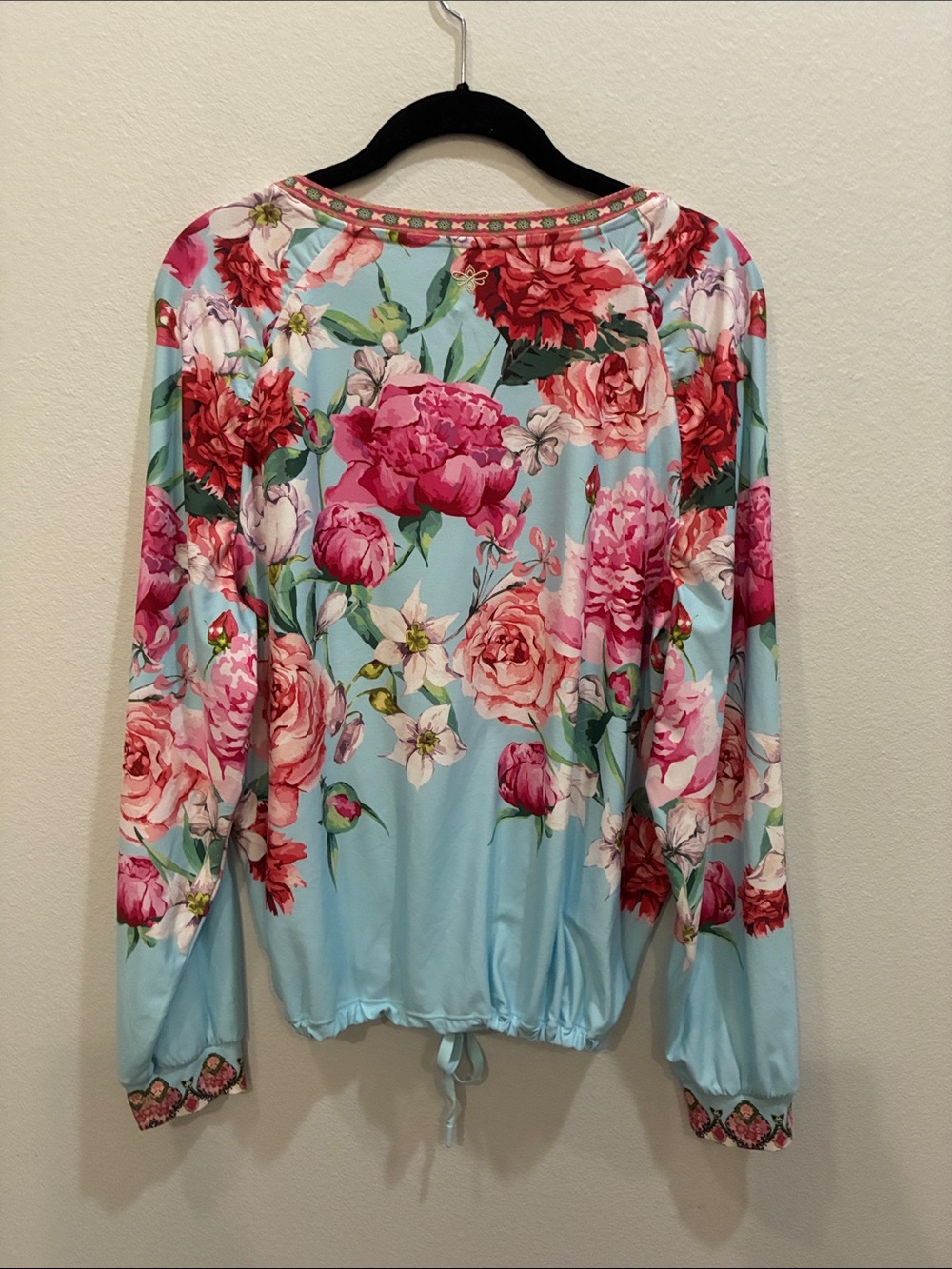Johnny Was Active Floral Drawstring Hem Long-Sleeve Top - Mint Blue & Pink - Picture 8 of 8
